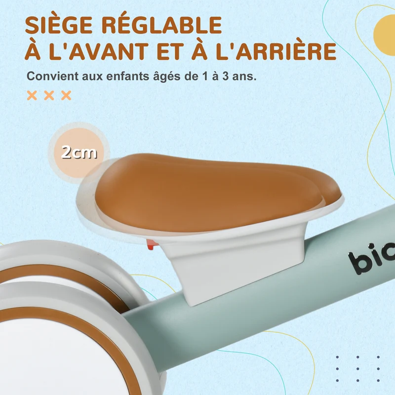 Draisienne 4 roues enfant 56 x 27 x 39 cm selle réglable guidon très ergonomique scandinave en alliage d'aluminium vert 21_0000564