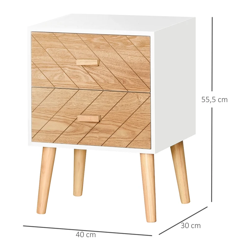 Chiffonnier de chevet 2 tiroirs 40 x 30 x 56 cm gain de place rangement optimisé style scandinave épuré en bois blanc 21_0001433