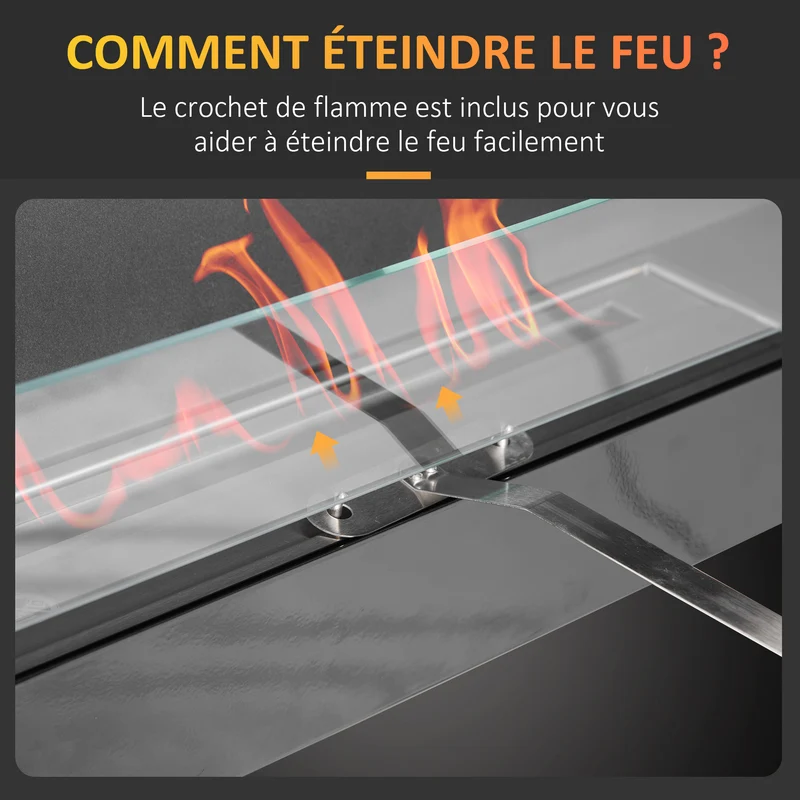 Cheminée bioéthanol murale encastrable 102 x 16 x 43 cm chauffe 30 m² flammes sans fumée moderne épuré en métal noir 21_0001129