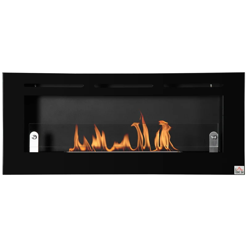 Cheminée bioéthanol murale encastrable 102 x 16 x 43 cm chauffe 30 m² flammes sans fumée moderne épuré en métal noir 21_0001129