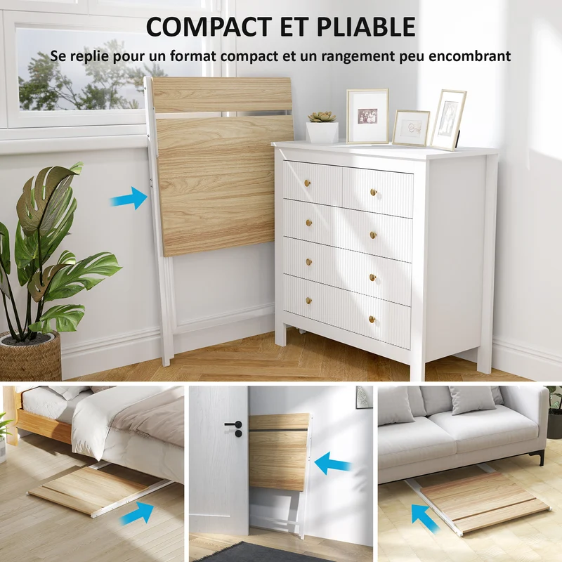 Bureau pliable petits espaces 70 x 62 x 86,5 cm gain de place cadre en x stable scandinave finition mate en MDF blanc 21_0002527