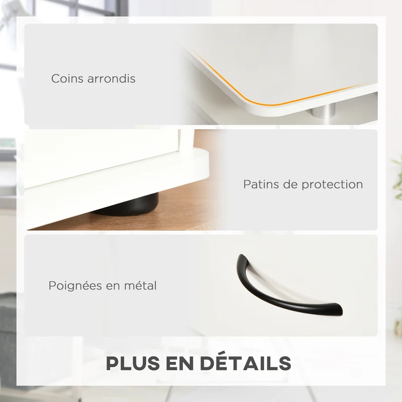 Bureau informatique 120 x 55 x 85 cm grand plateau tablette clavier contemporain design en panneaux de particules blanc 21_0006115