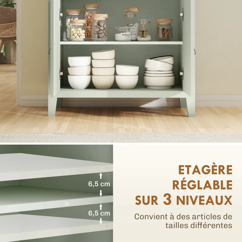 Buffet de salon 80 x 40 x 90 cm tiroir silencieux étagère réglable contemporain en panneau de particules vert clair 21_0003487