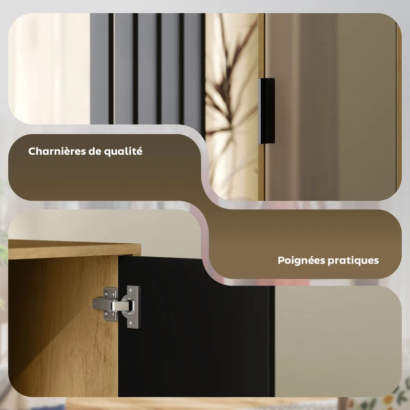 Armoire penderie chambre 80 x 30 x 170 cm miroir en pied tringle sangle anti basculement épuré moderne en MDF naturel 21_0001668