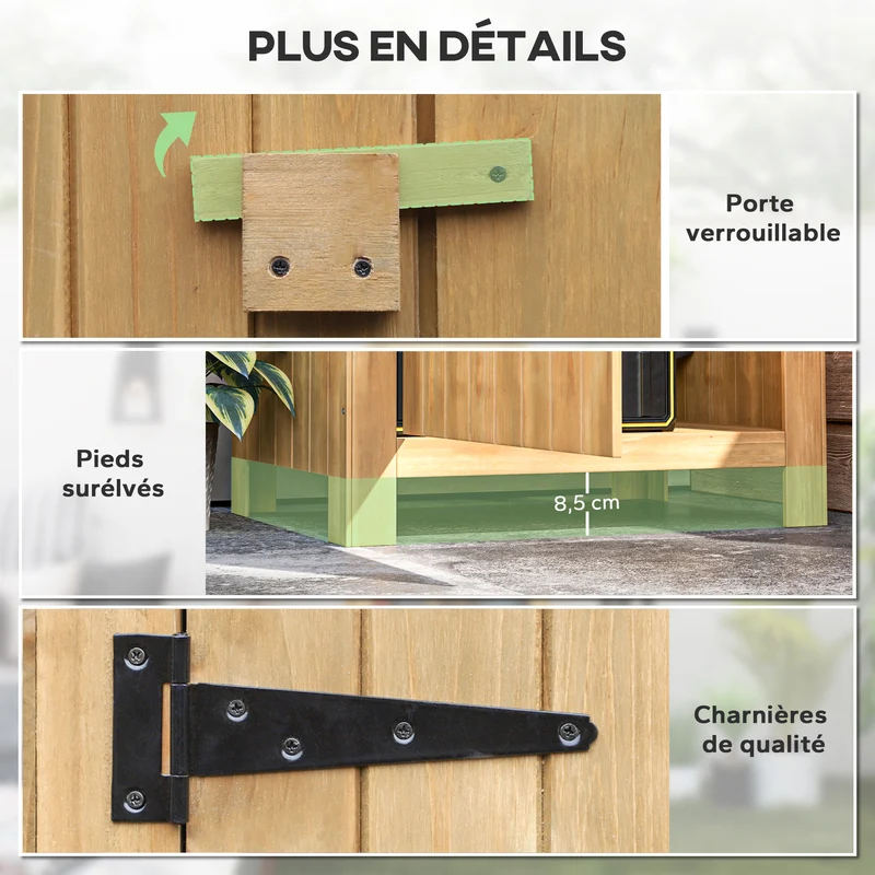 Armoire de jardin 77,5 x 54,2 x 179,5 cm porte loquet 3 étagères rangement gain de place solide rustique en bois naturel 21_0004125