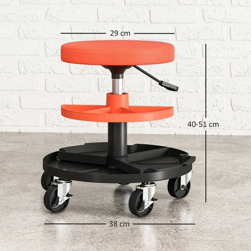 Tabouret d'atelier à roulettes hauteur réglable 38 x 38 x 40-51 cm assise rembourrée design industriel en acier jaune 21_0007180