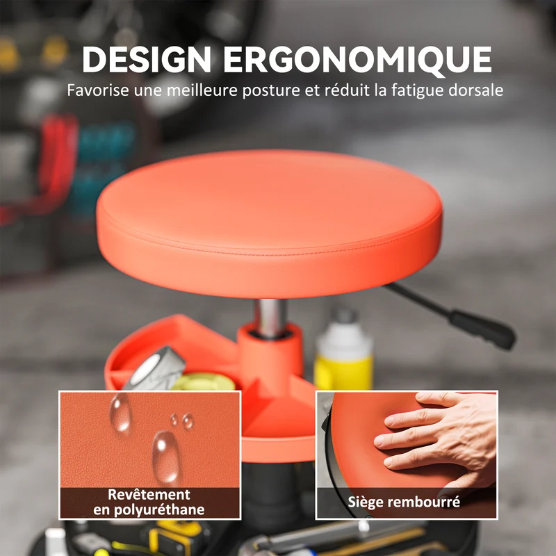 Tabouret d'atelier à roulettes hauteur réglable 38 x 38 x 40-51 cm assise rembourrée design industriel en acier jaune 21_0007180