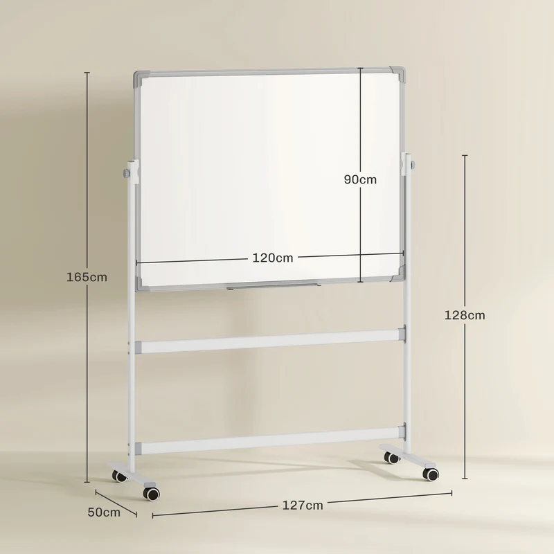 Tableau blanc magnétique double face 120 x 90 x 1,8 cm rotatif verrouillable pour écoles et bureaux design en acier blanc 21_0006097