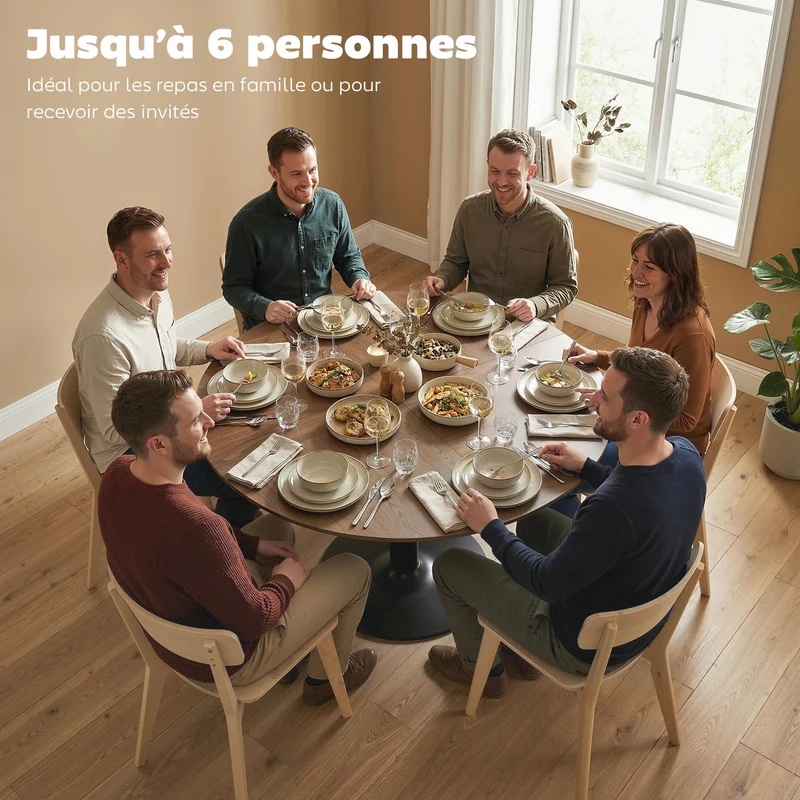 Table à manger ronde 110 x 78 cm pour 4-6 personnes plateau large moderne minimaliste en MDF brun 21_0003357