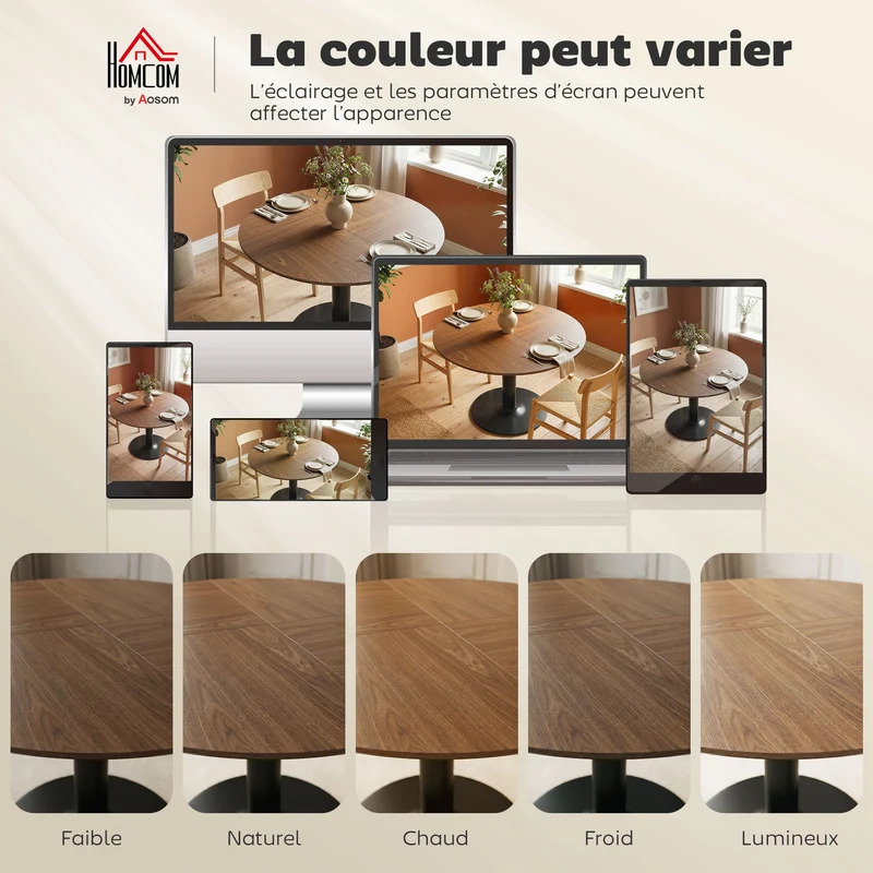 Table à manger ronde 110 x 78 cm pour 4-6 personnes plateau large moderne minimaliste en MDF brun 21_0003357