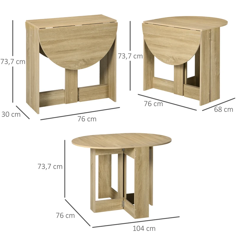 Table ovale pliante cuisine salon 104 x 76 x 73,7 cm gain de place extensible style contemporain épuré en mélaminé chêne 21_0002213