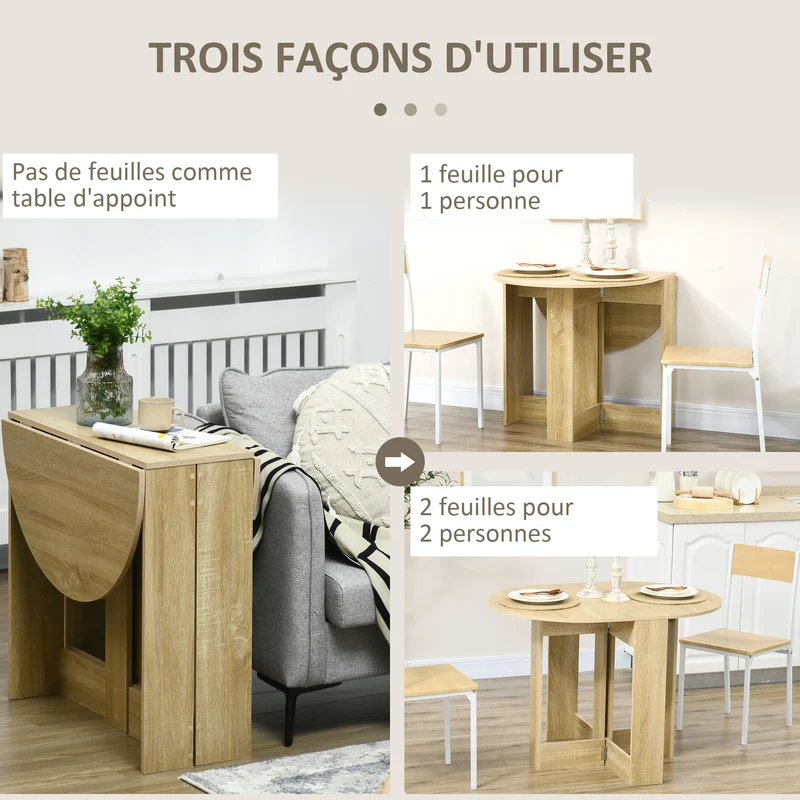 Table ovale pliante cuisine salon 104 x 76 x 73,7 cm gain de place extensible style contemporain épuré en mélaminé chêne 21_0002213