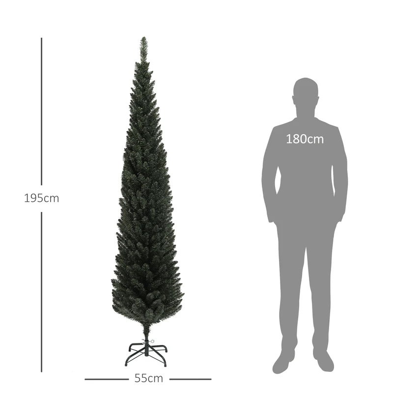 Sapin de noël artificiel élancé Ø 55 x 195 cm 390 branches montage facile design épuré salon entrée en plastique vert 21_0001369
