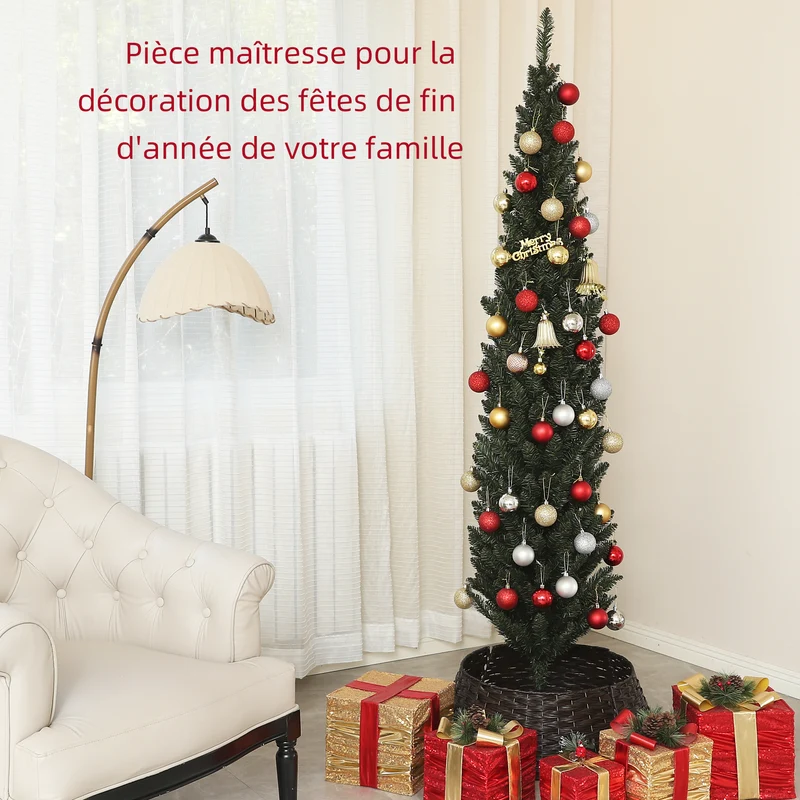 Sapin de noël artificiel élancé Ø 55 x 195 cm 390 branches montage facile design épuré salon entrée en plastique vert 21_0001369