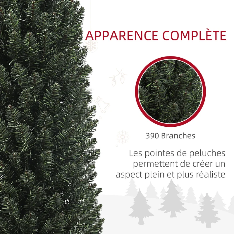 Sapin de noël artificiel élancé Ø 55 x 195 cm 390 branches montage facile design épuré salon entrée en plastique vert 21_0001369