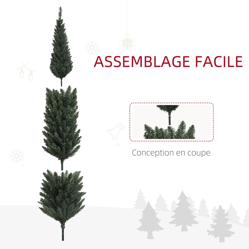 Sapin de noël artificiel élancé Ø 55 x 195 cm 390 branches montage facile design épuré salon entrée en plastique vert 21_0001369