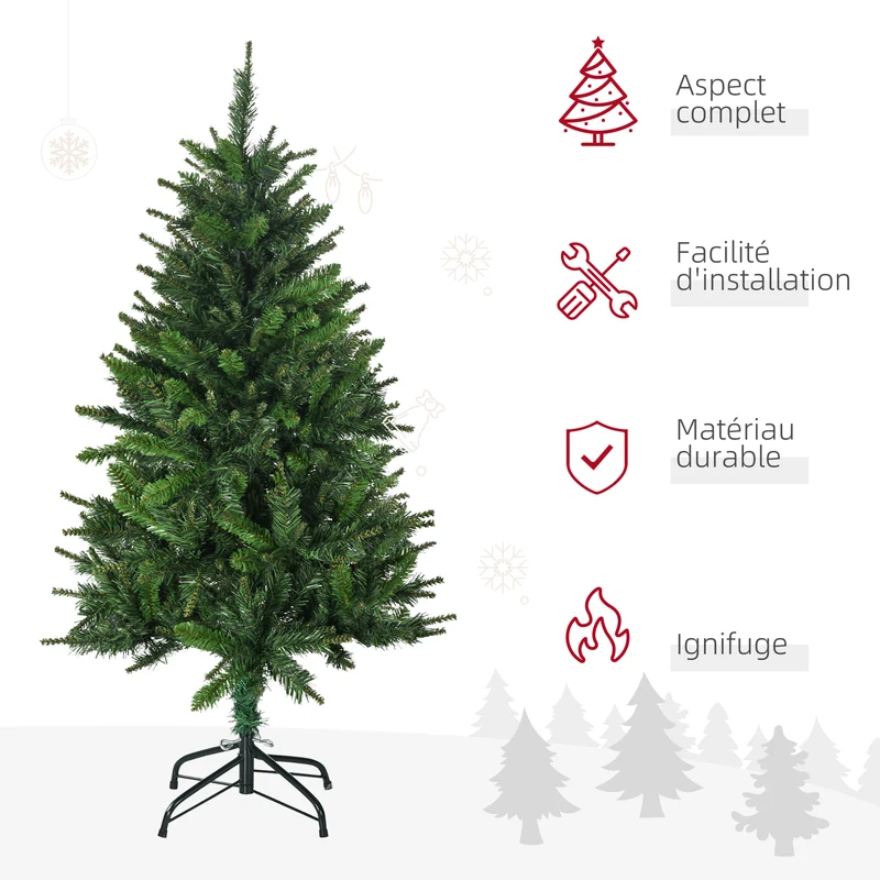 Sapin de noël artificiel intérieur 68 x 120 cm 310 branches réalistes socle pliable stable classique en plastique vert 21_0001287