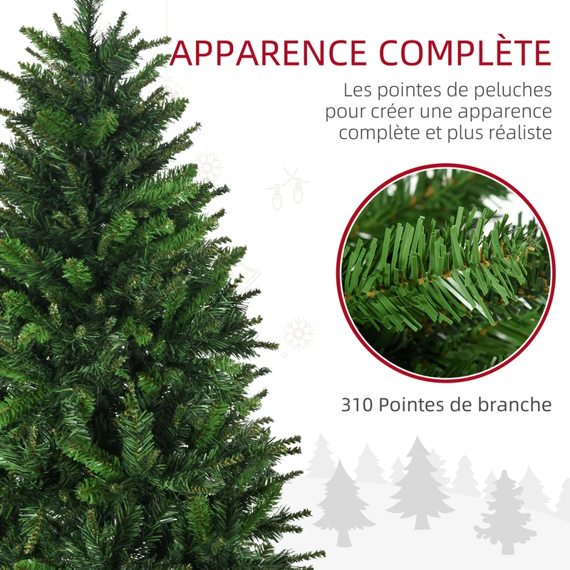 Sapin de noël artificiel intérieur 68 x 120 cm 310 branches réalistes socle pliable stable classique en plastique vert 21_0001287