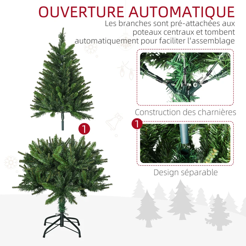 Sapin de noël artificiel intérieur 68 x 120 cm 310 branches réalistes socle pliable stable classique en plastique vert 21_0001287