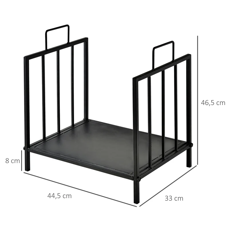 Range bûches porte-bûches compact salon 44 x 33 x 46 cm charge max 15 kg poignées intégrées style moderne en métal noir 21_0003904