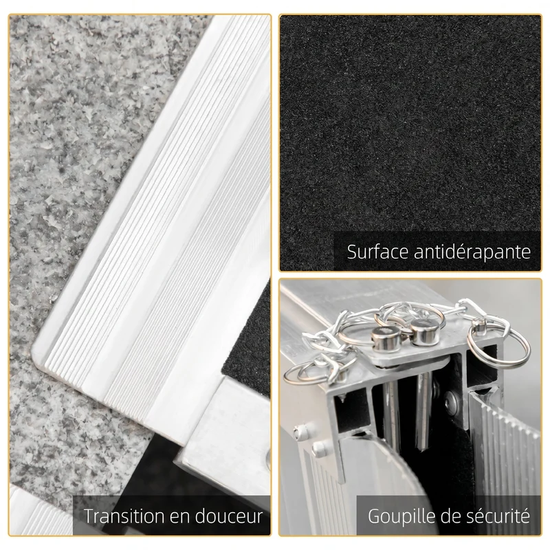 Rampe d'accès fauteuil roulant 91 x 72 x 5 cm surface antidérapante pliable moderne contemporain entrée en aluminium noir 21_0000871