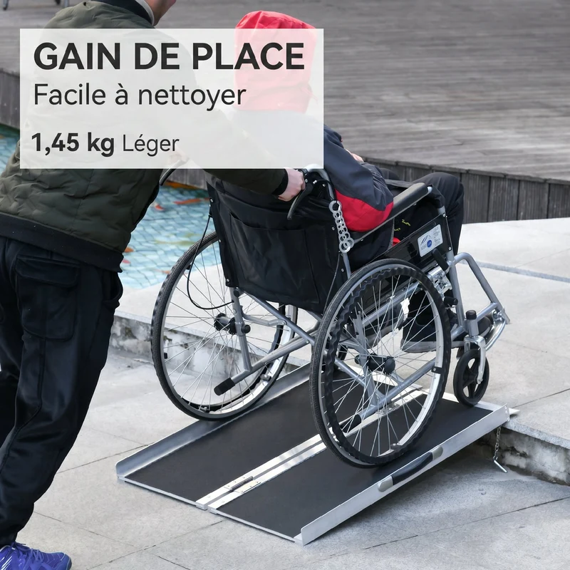 Rampe d'accès fauteuil roulant 91 x 72 x 5 cm surface antidérapante pliable moderne contemporain entrée en aluminium noir 21_0000871