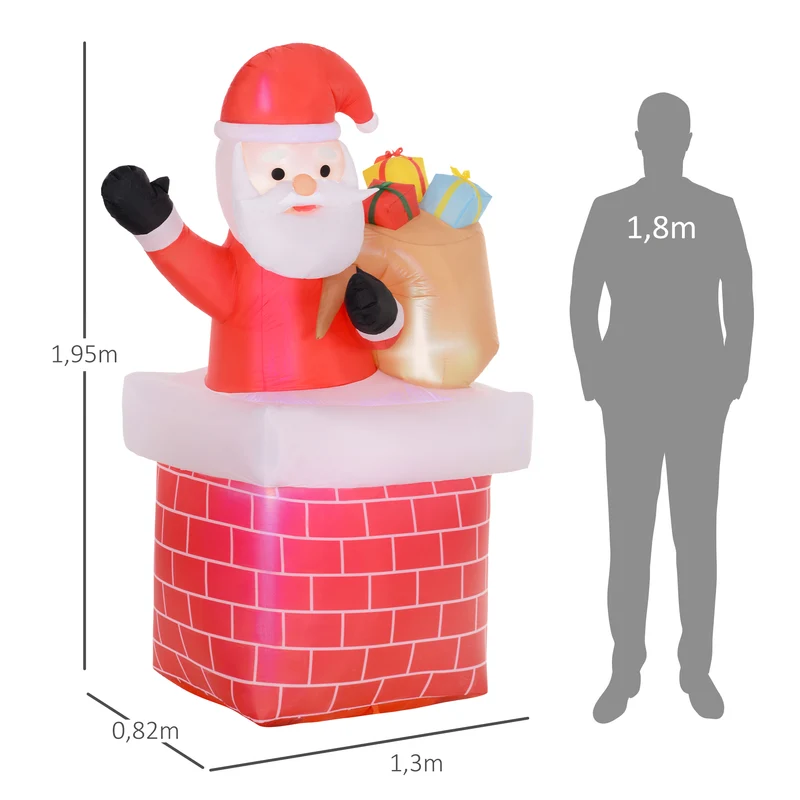 Père noël gonflable décoration extérieur 130 x 82 x 195 cm éclairage led résistant pluie décoratif en polyester rouge 21_0004009