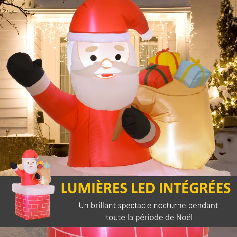 Père noël gonflable décoration extérieur 130 x 82 x 195 cm éclairage led résistant pluie décoratif en polyester rouge 21_0004009