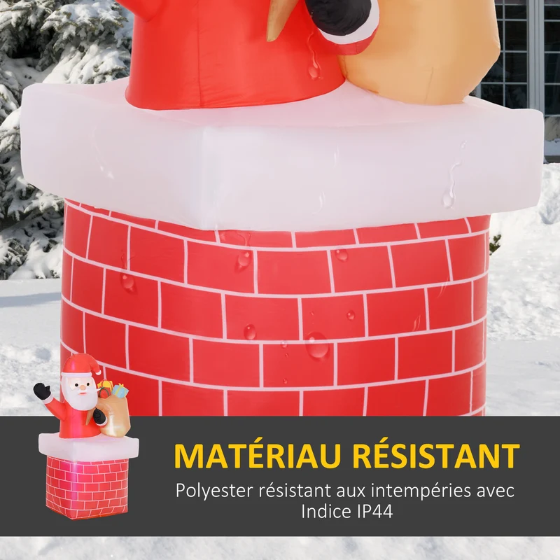 Père noël gonflable décoration extérieur 130 x 82 x 195 cm éclairage led résistant pluie décoratif en polyester rouge 21_0004009
