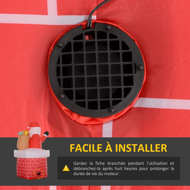 Père noël gonflable décoration extérieur 130 x 82 x 195 cm éclairage led résistant pluie décoratif en polyester rouge 21_0004009