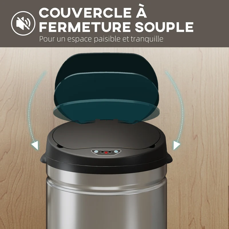 Poubelle de cuisine à capteur 30,5 x 30,5 x 68 cm ouverture sans contact anti traces moderne en acier inoxydable argent 21_0005924