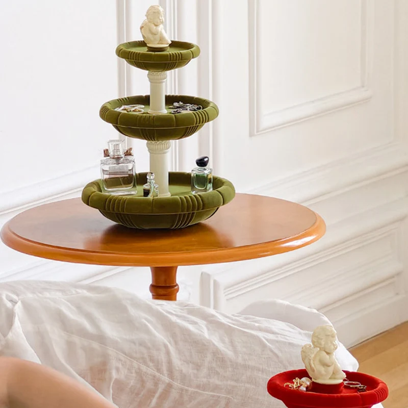 Contemporary Creative Resin Flocked Wishing Fountain-Inspired Design Swivel Desktop Storage Shelf 3-Tier For Perfume, Cosmetics & Aromatherapy For Living Room & Entryway