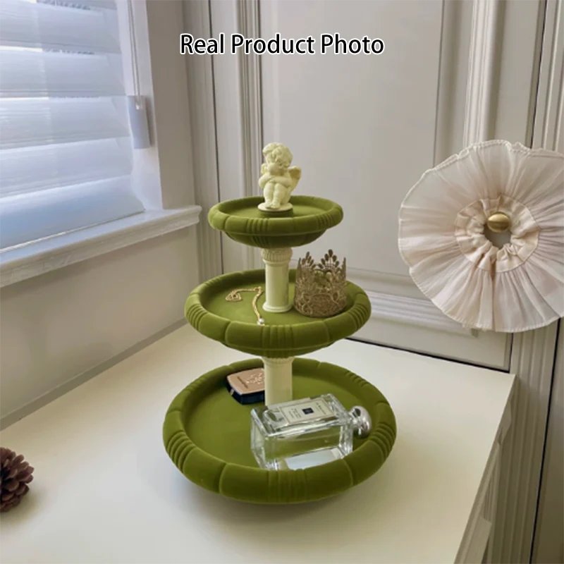 Contemporary Creative Resin Flocked Wishing Fountain-Inspired Design Swivel Desktop Storage Shelf 3-Tier For Perfume, Cosmetics & Aromatherapy For Living Room & Entryway