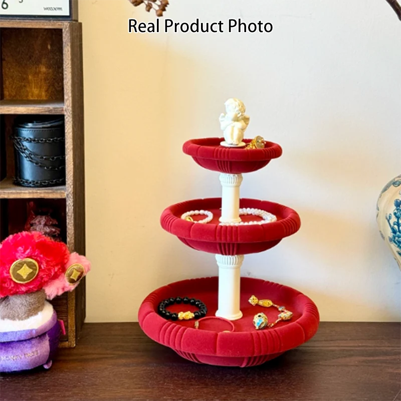 Contemporary Creative Resin Flocked Wishing Fountain-Inspired Design Swivel Desktop Storage Shelf 3-Tier For Perfume, Cosmetics & Aromatherapy For Living Room & Entryway