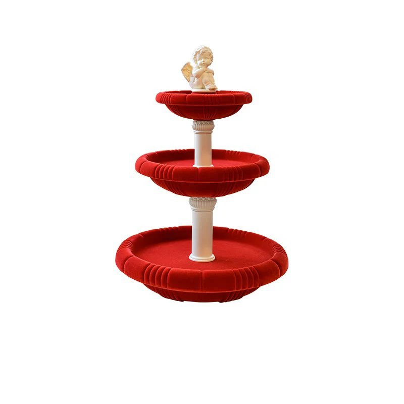 Contemporary Creative Resin Flocked Wishing Fountain-Inspired Design Swivel Desktop Storage Shelf 3-Tier For Perfume, Cosmetics & Aromatherapy For Living Room & Entryway