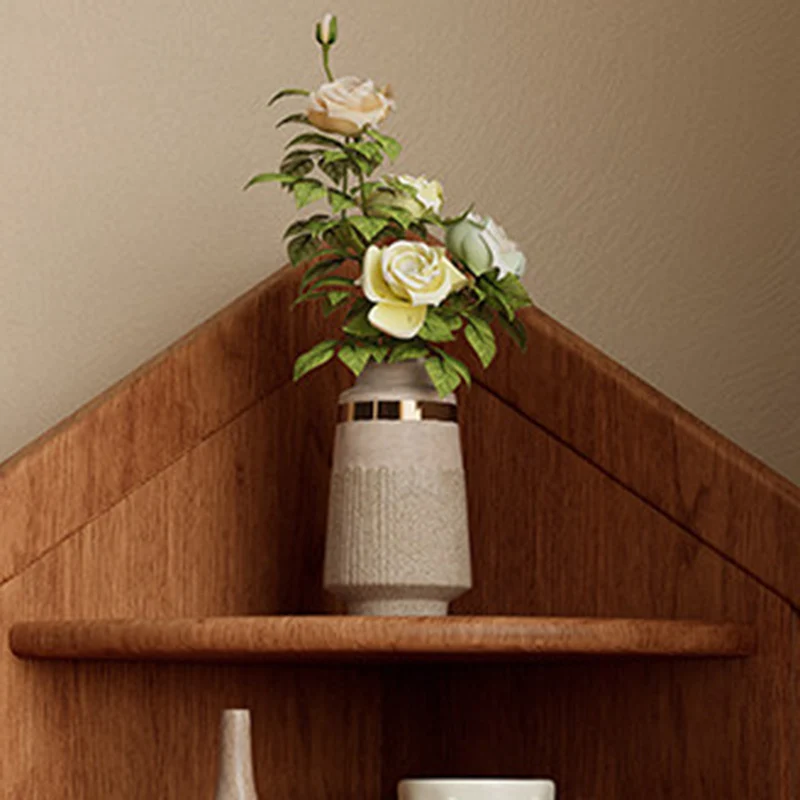 Contemporary Retro Rubberwood House-shape Fan-shaped Desktop Storage Shelf 3-Tier Corner Organizer For Living Room & Entryway