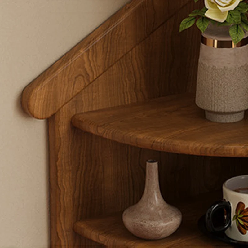 Contemporary Retro Rubberwood House-shape Fan-shaped Desktop Storage Shelf 3-Tier Corner Organizer For Living Room & Entryway