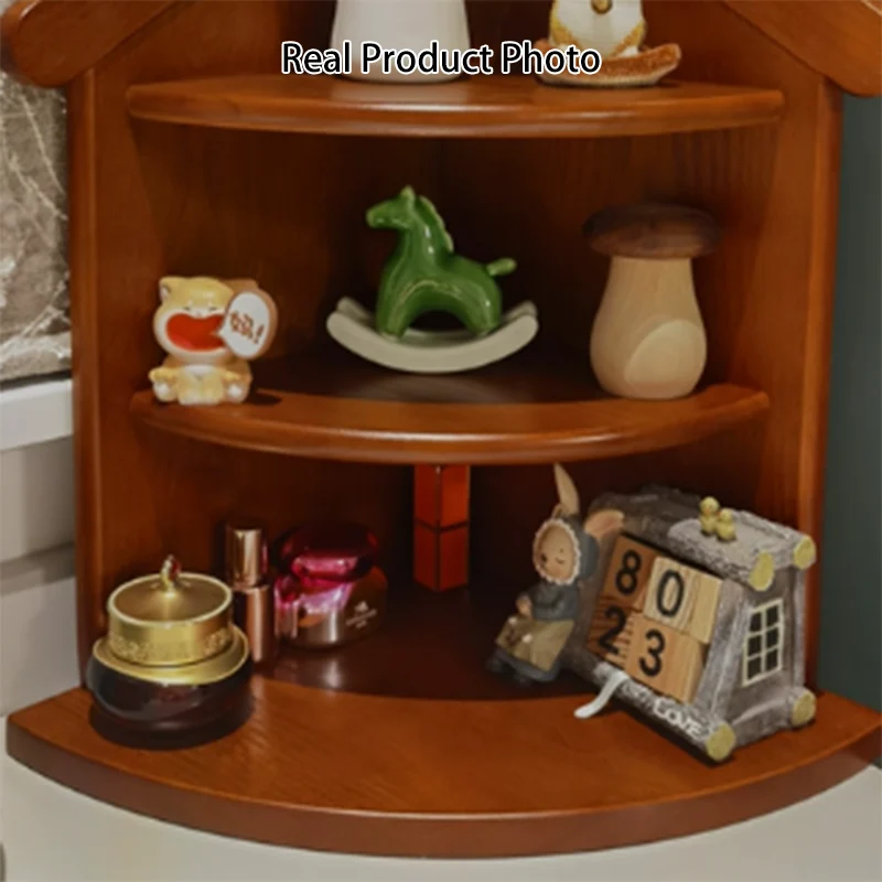 Contemporary Retro Rubberwood House-shape Fan-shaped Desktop Storage Shelf 3-Tier Corner Organizer For Living Room & Entryway