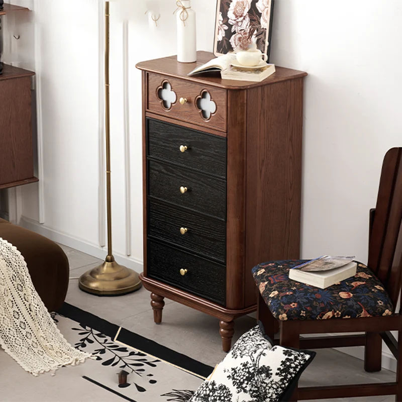 Traditional French Rectangular Pine Wood & Plywood Storage Cabinet 5-Drawer For Living Room