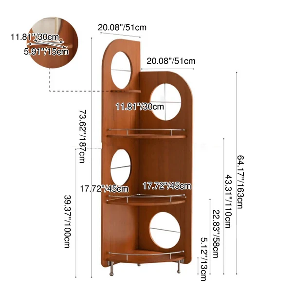 Contemporary Nordic Fan-Shaped Round Pine Stainless Steel Corner Shelf Unit 3-Tier For Living Room
