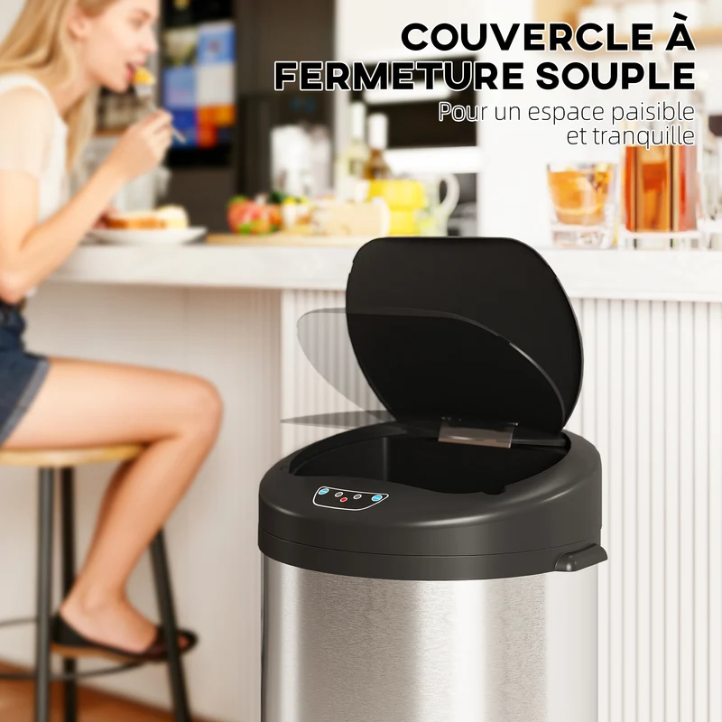 Poubelle de cuisine automatique 32 x 30 x 68 cm capteur sans contact fermeture douce moderne en acier inoxydable argenté 21_0005929
