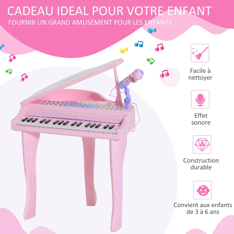 Piano électronique pour enfants 37 touches 48 x 39 x 69 cm apprentissage guidé et karaoké décoratif tendance en abs rose 21_0000693