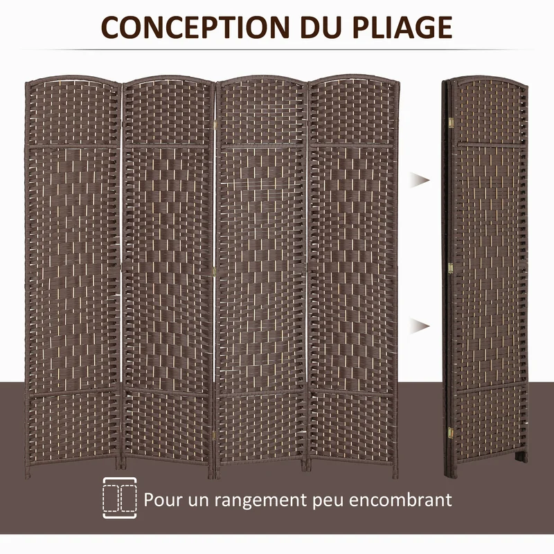 Paravent intérieur 4 panneaux pliable 180 x 1.7 x 180 cm intimité gain d'espace scandinave cosy en polypropylène marron 21_0001335