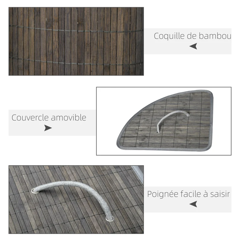 Panier à linge d'angle 38 x 38 x 57 cm avec couvercle et housse amovible salle de bain scandinave épuré en bambou gris 21_0005830