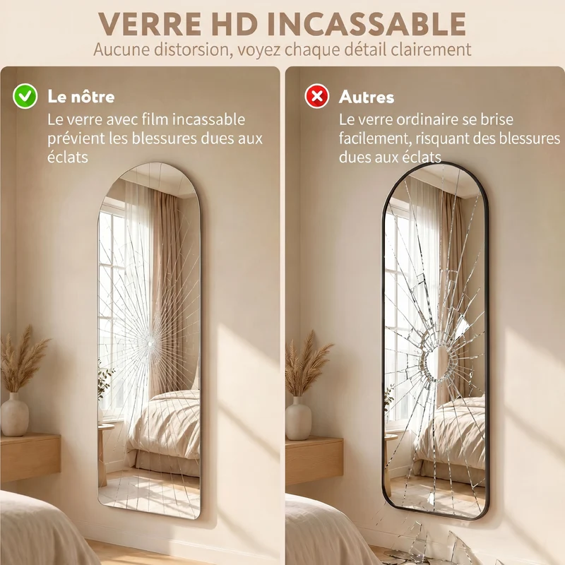 Miroir mural arqué sans cadre 120 x 40 x 3 cm éclairage led réglable gain de place moderne en verre trempé transparent 21_0001639