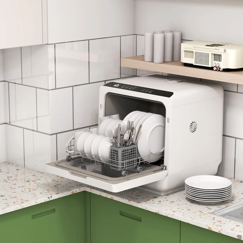 Mini lave-vaisselle de table 45 x 44 x 45,8 cm 4 couverts réservoir 6 l moderne minimaliste pour cuisine en abs blanc 21_0000945