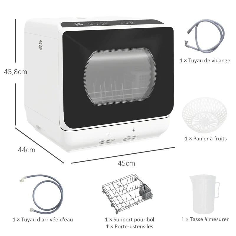 Mini lave-vaisselle de table 45 x 44 x 45,8 cm 4 couverts réservoir 6 l moderne minimaliste pour cuisine en abs blanc 21_0000945