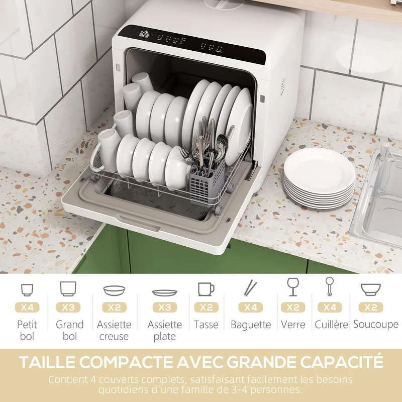 Mini lave-vaisselle de table 45 x 44 x 45,8 cm 4 couverts réservoir 6 l moderne minimaliste pour cuisine en abs blanc 21_0000945