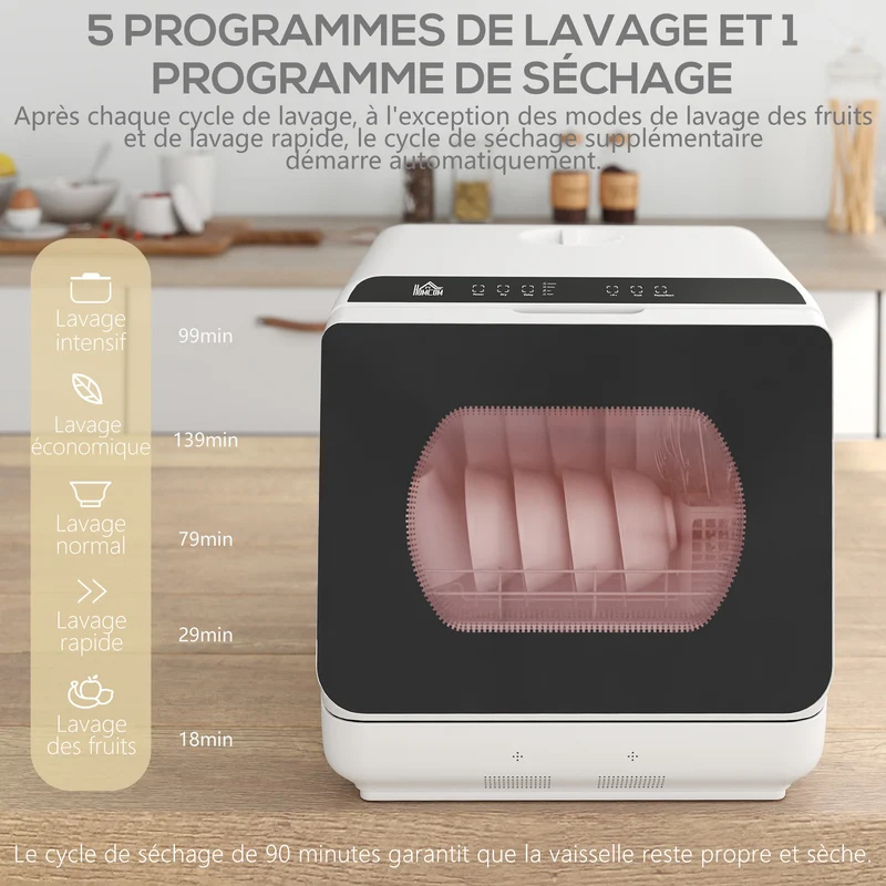 Mini lave-vaisselle de table 45 x 44 x 45,8 cm 4 couverts réservoir 6 l moderne minimaliste pour cuisine en abs blanc 21_0000945