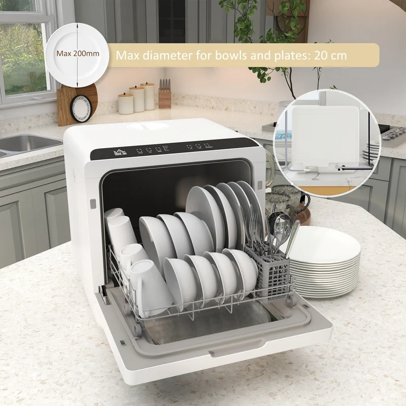 Mini lave-vaisselle de table 45 x 44 x 45,8 cm 4 couverts réservoir 6 l moderne minimaliste pour cuisine en abs blanc 21_0000945